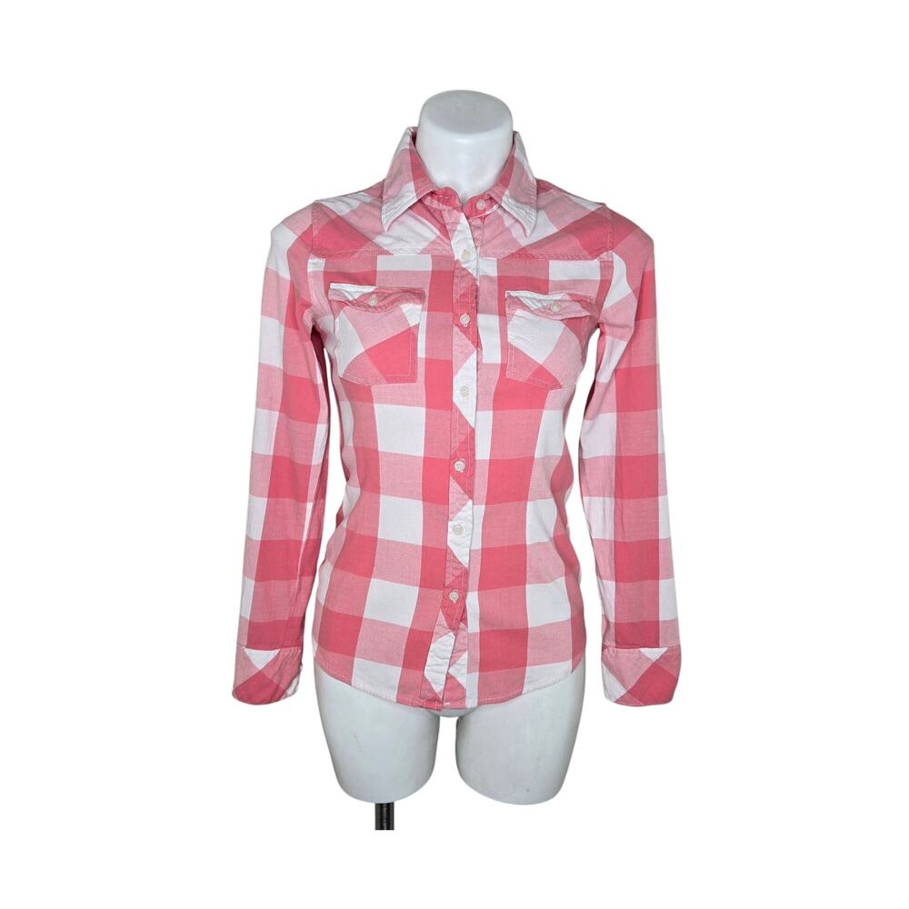 THREAD & SUPPLY Women's Plaid Button Down Shirt Dust Coral & White Size Small